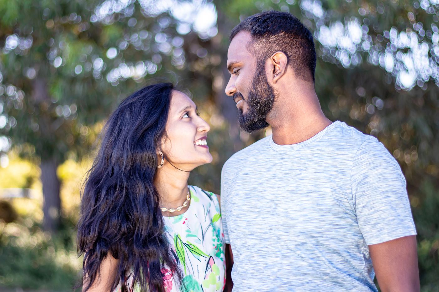 Outdoor couple portrait with soft natural light