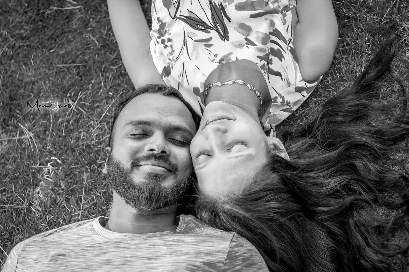 Black and white playful couple portrait